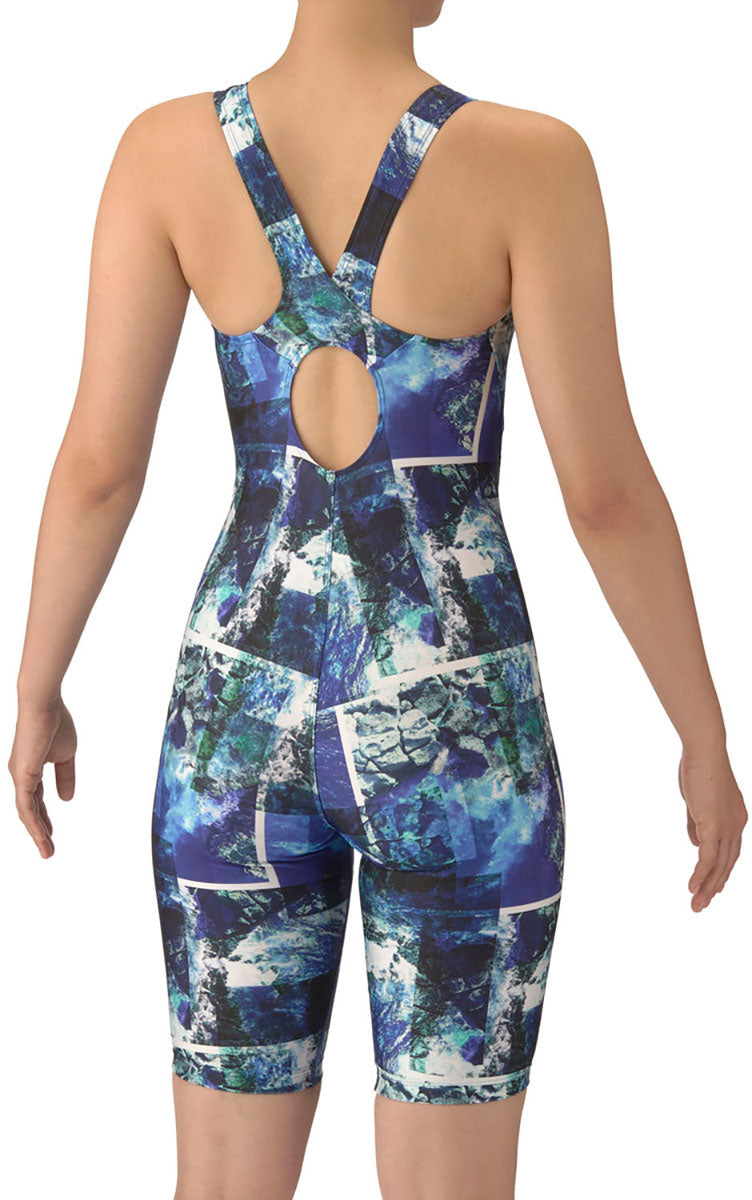 フィットネス水着 ワンピーススパッツ オープンバック・ハーフレッグ・ぴったりパッド