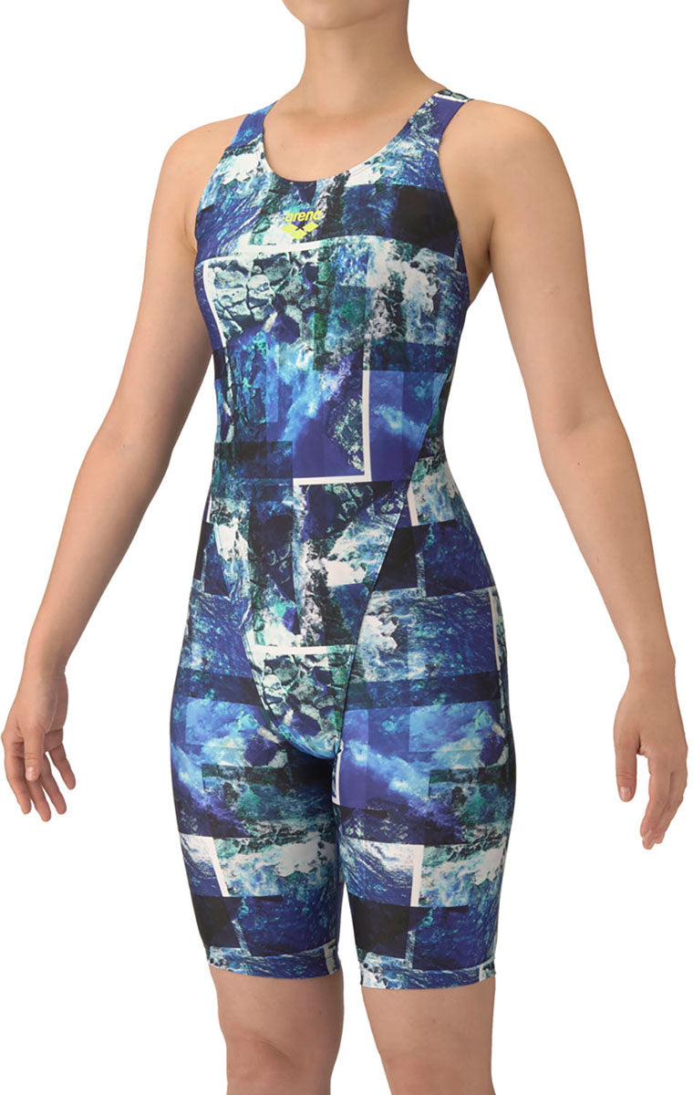 フィットネス水着 ワンピーススパッツ オープンバック・ハーフレッグ・ぴったりパッド