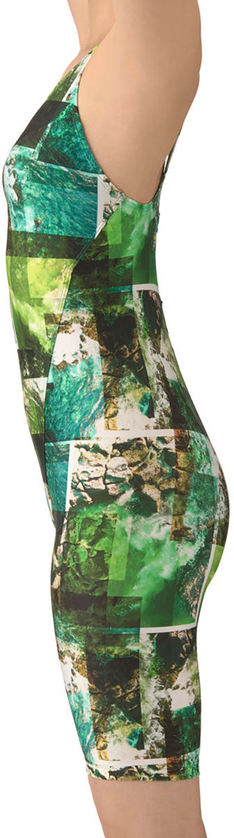 フィットネス水着 ワンピーススパッツ オープンバック・ハーフレッグ・ぴったりパッド