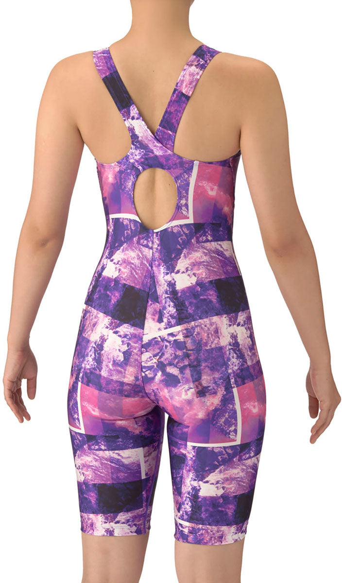 フィットネス水着 ワンピーススパッツ オープンバック・ハーフレッグ・ぴったりパッド