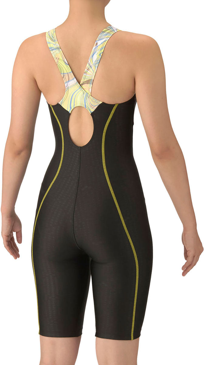 フィットネス水着 ワンピーススパッツ オープンバック・ハーフレッグ・ぴったりパッド