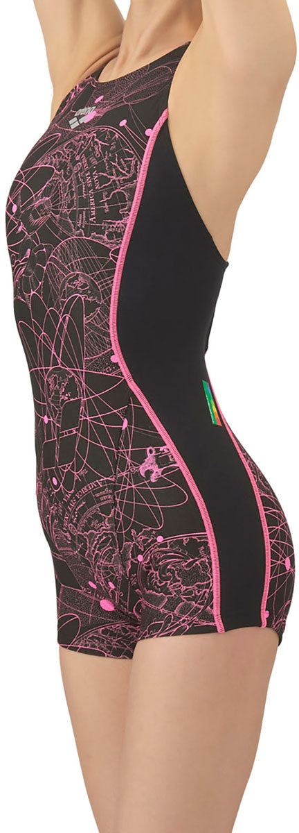 レディース競泳トレーニング水着 ワンピーススパッツ オープンバック ミドルレッグ 練習用