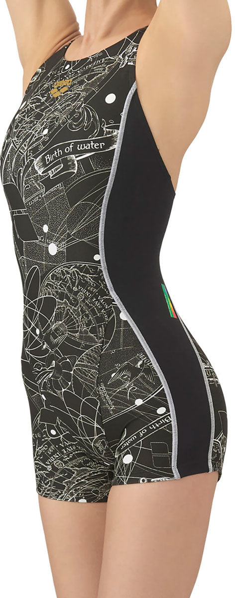 レディース競泳トレーニング水着 ワンピーススパッツ オープンバック ミドルレッグ 練習用