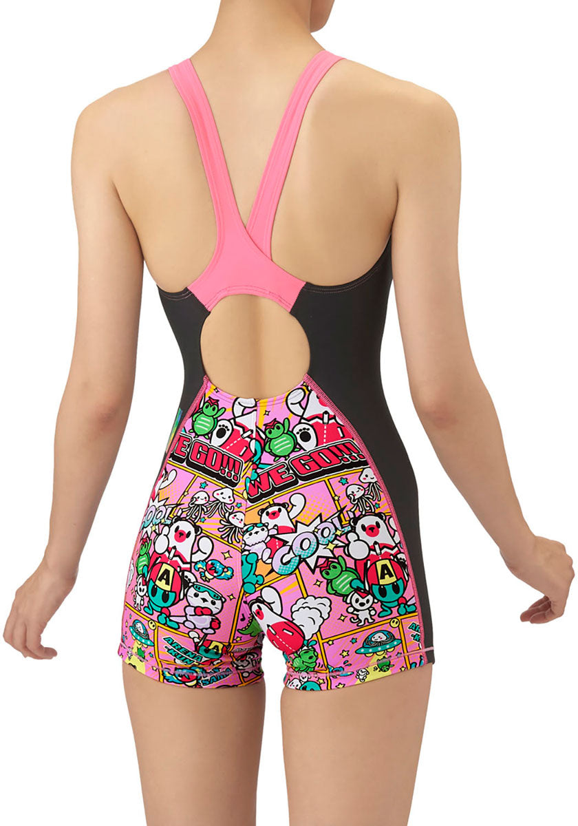 レディース 競泳トレーニング水着 ワンピーススパッツ オープンバック ミドル 水泳 練習用