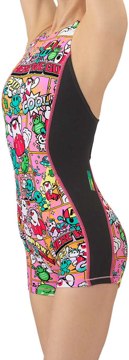 レディース 競泳トレーニング水着 ワンピーススパッツ オープンバック ミドル 水泳 練習用