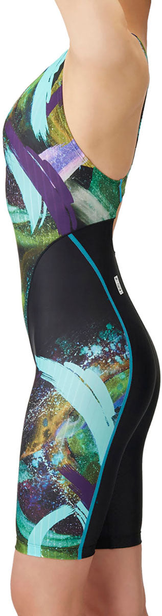 レディース 競泳水着 レーシングワンピーススパッツ オープンバック ハーフレッグ