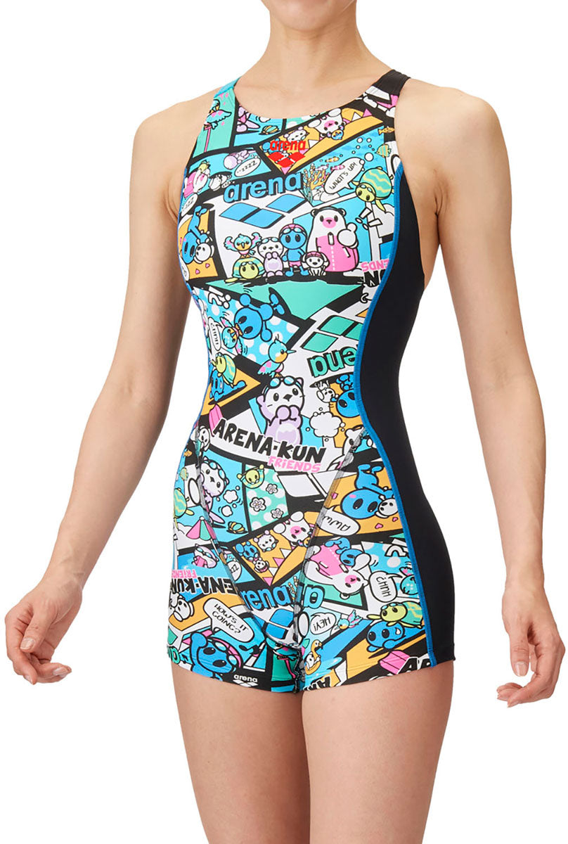 レディース 競泳トレーニング水着 ワンピーススパッツ オープンバック ミドルレッグ 練習用