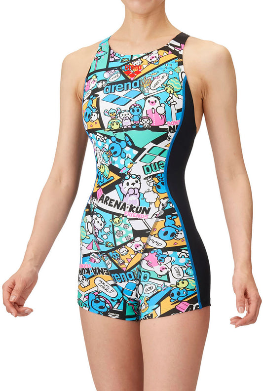 レディース 競泳トレーニング水着 ワンピーススパッツ オープンバック ミドルレッグ 練習用