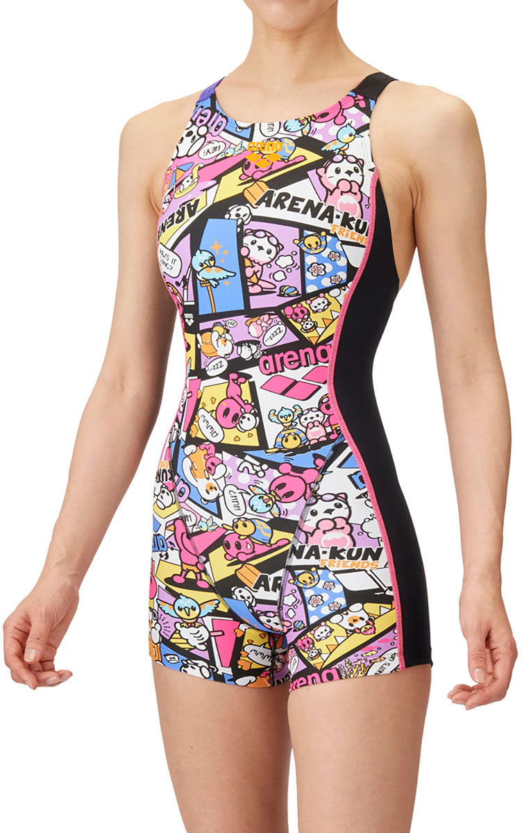 レディース 競泳トレーニング水着 ワンピーススパッツ オープンバック ミドルレッグ 練習用