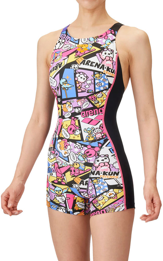 レディース 競泳トレーニング水着 ワンピーススパッツ オープンバック ミドルレッグ 練習用