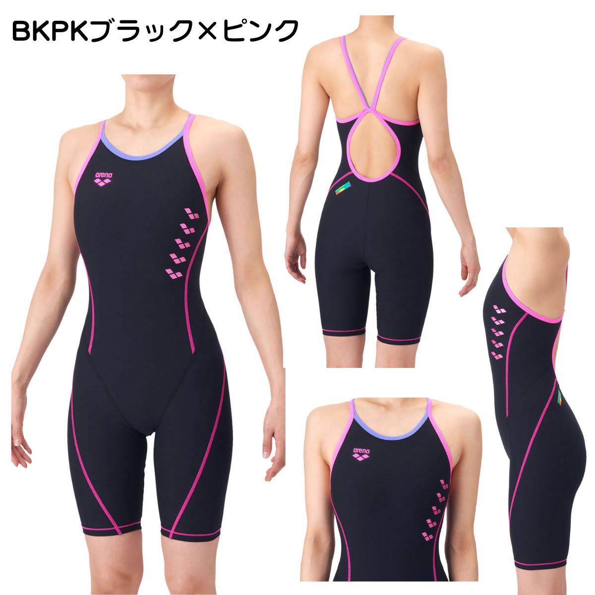 レディース 競泳トレーニング水着 ワンピーススパッツ オープンバック ハーフレッグ 水泳