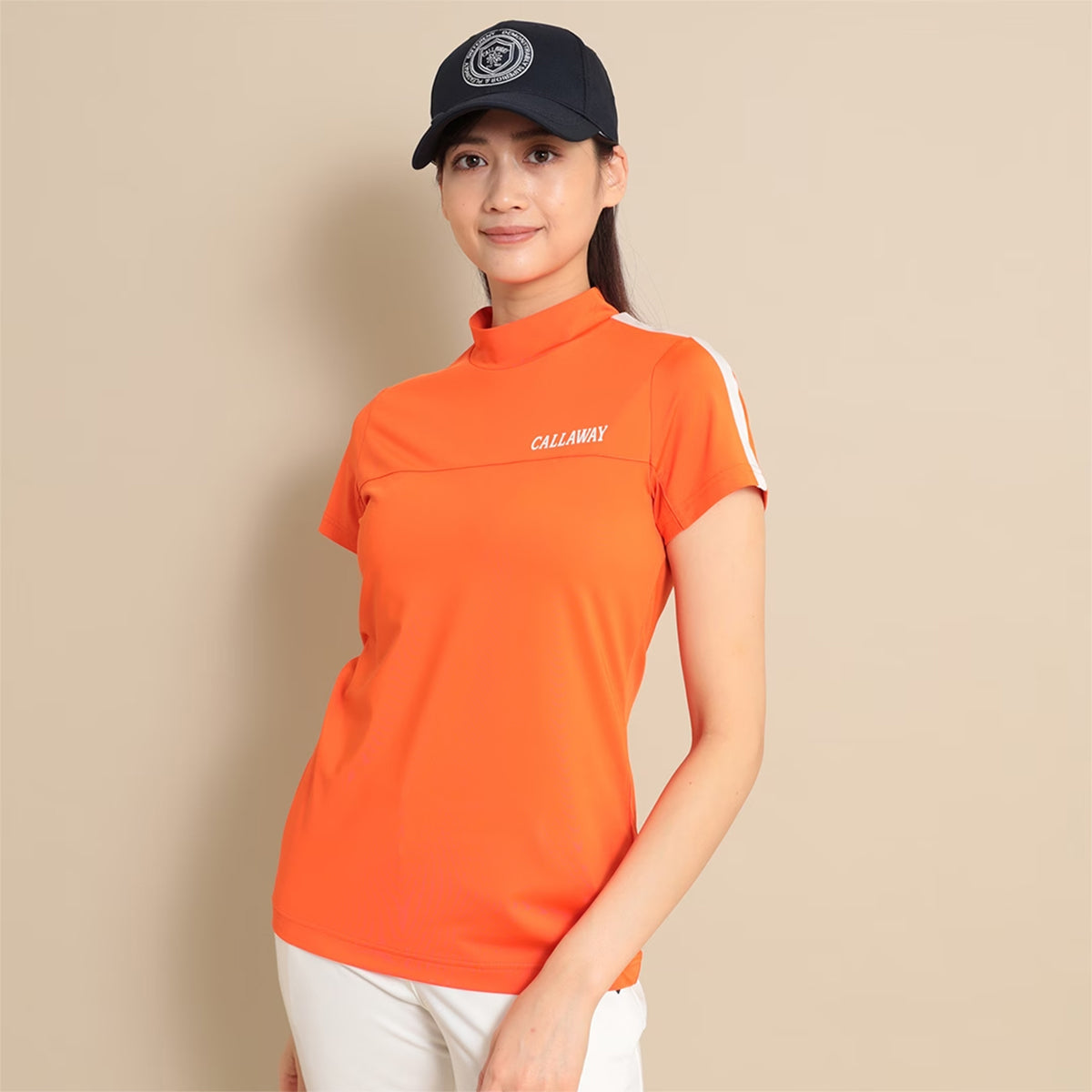 Callaway Stretch Smooth Short Sleeve Mock Neck Shirt Ladies Golf Wear