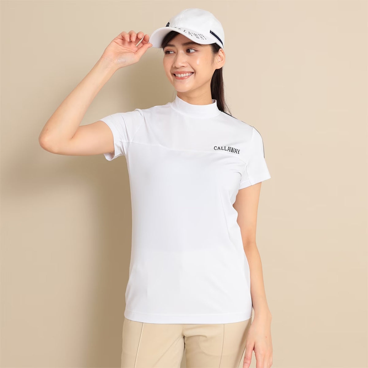 Callaway Stretch Smooth Short Sleeve Mock Neck Shirt Ladies Golf Wear