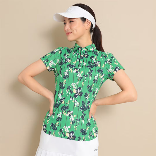 Callaway Striped Flower Print Compact Kanoko Short Sleeve Shirt for Women