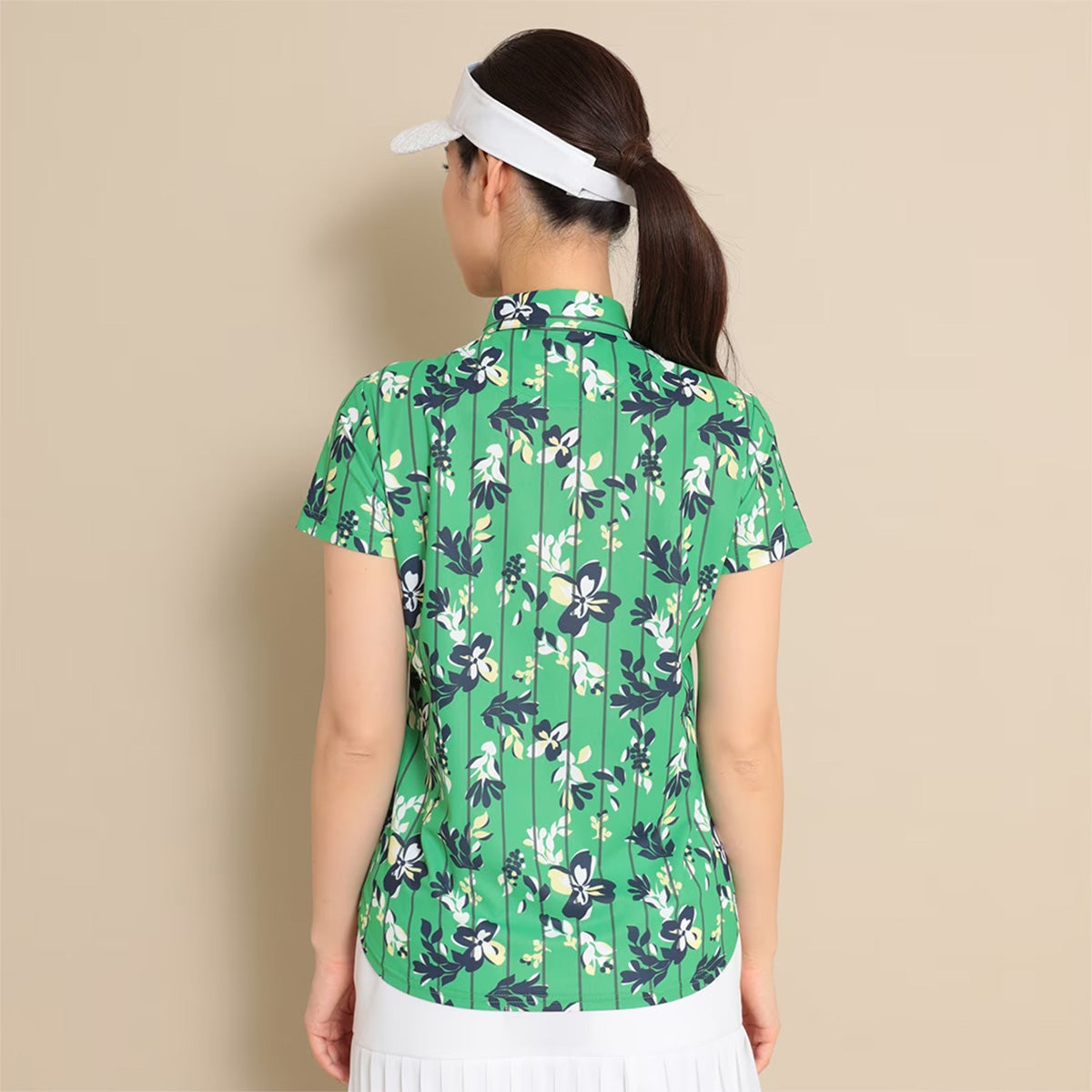 Callaway Striped Flower Print Compact Kanoko Short Sleeve Shirt for Women