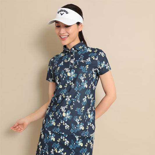 Callaway Striped Flower Print Compact Kanoko Short Sleeve Shirt for Women