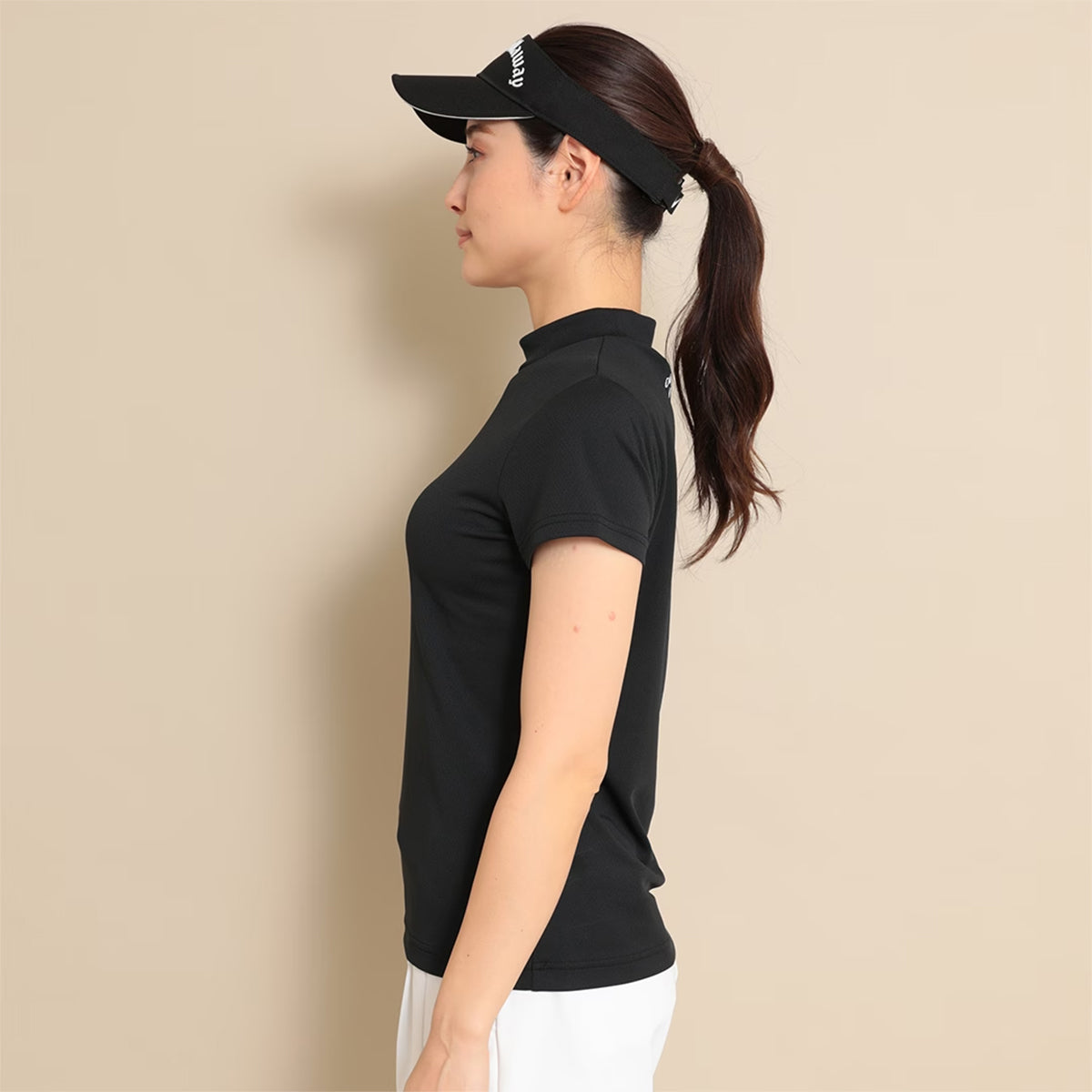 Callaway Logo Print Kanoko Short Sleeve Mock Neck Shirt Women's Golf Wear