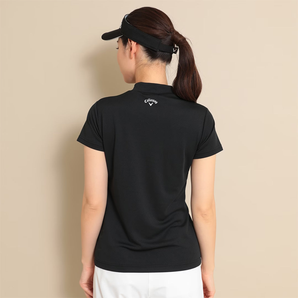 Callaway Logo Print Kanoko Short Sleeve Mock Neck Shirt Women's Golf Wear