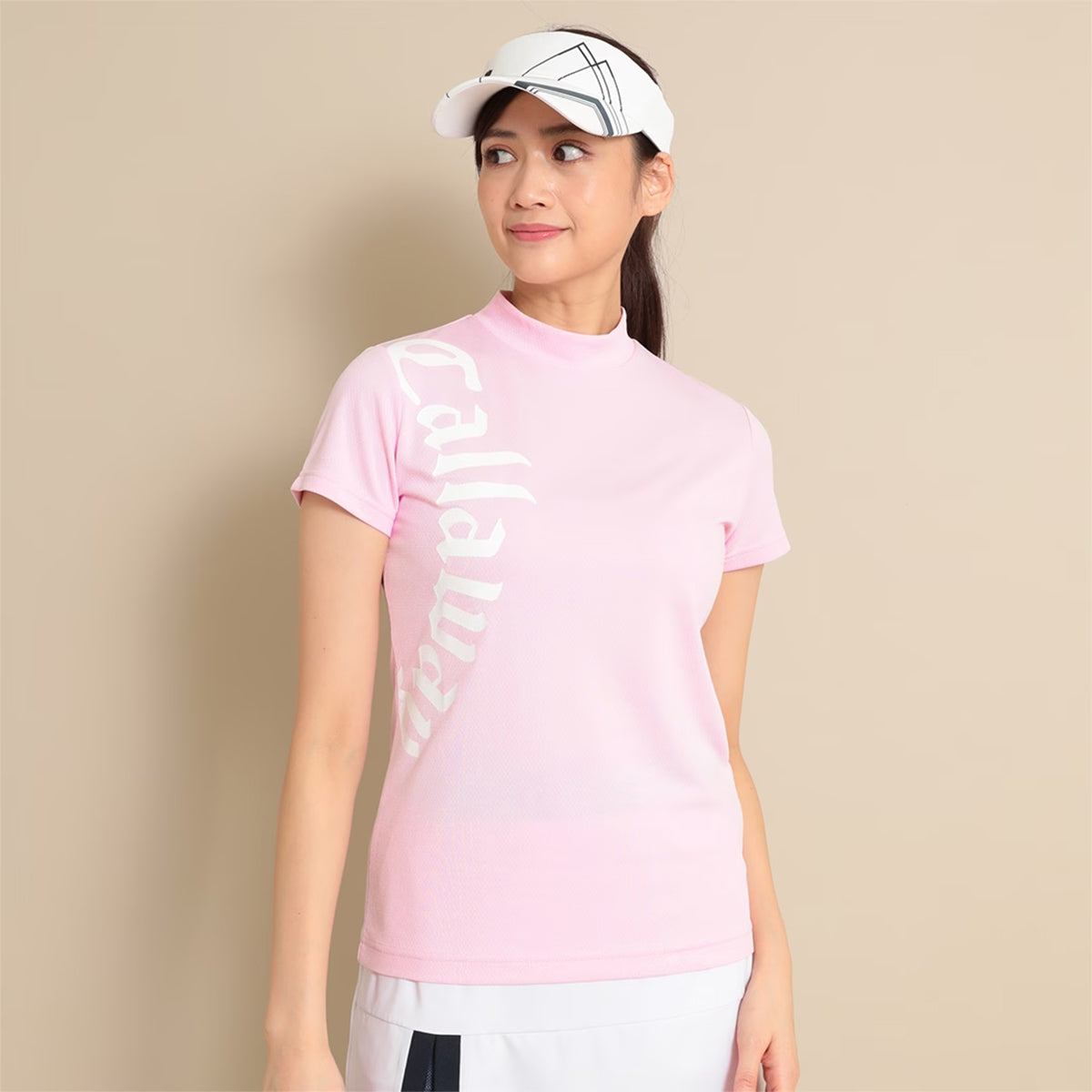 Callaway Logo Print Kanoko Short Sleeve Mock Neck Shirt Women's Golf Wear