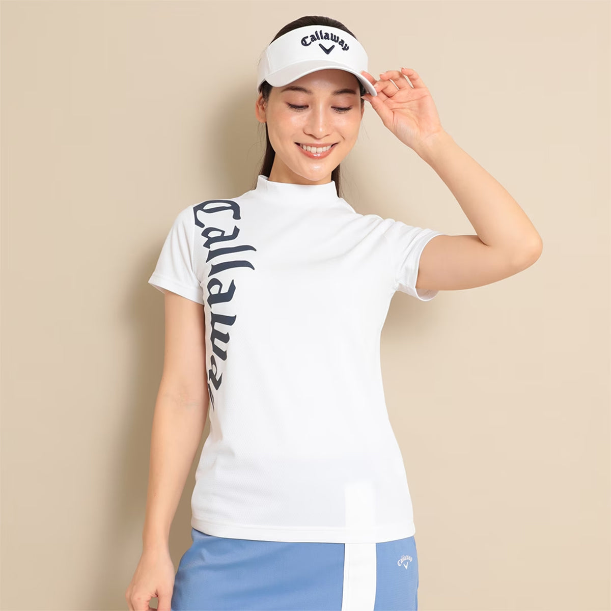 Callaway Logo Print Kanoko Short Sleeve Mock Neck Shirt Women's Golf Wear