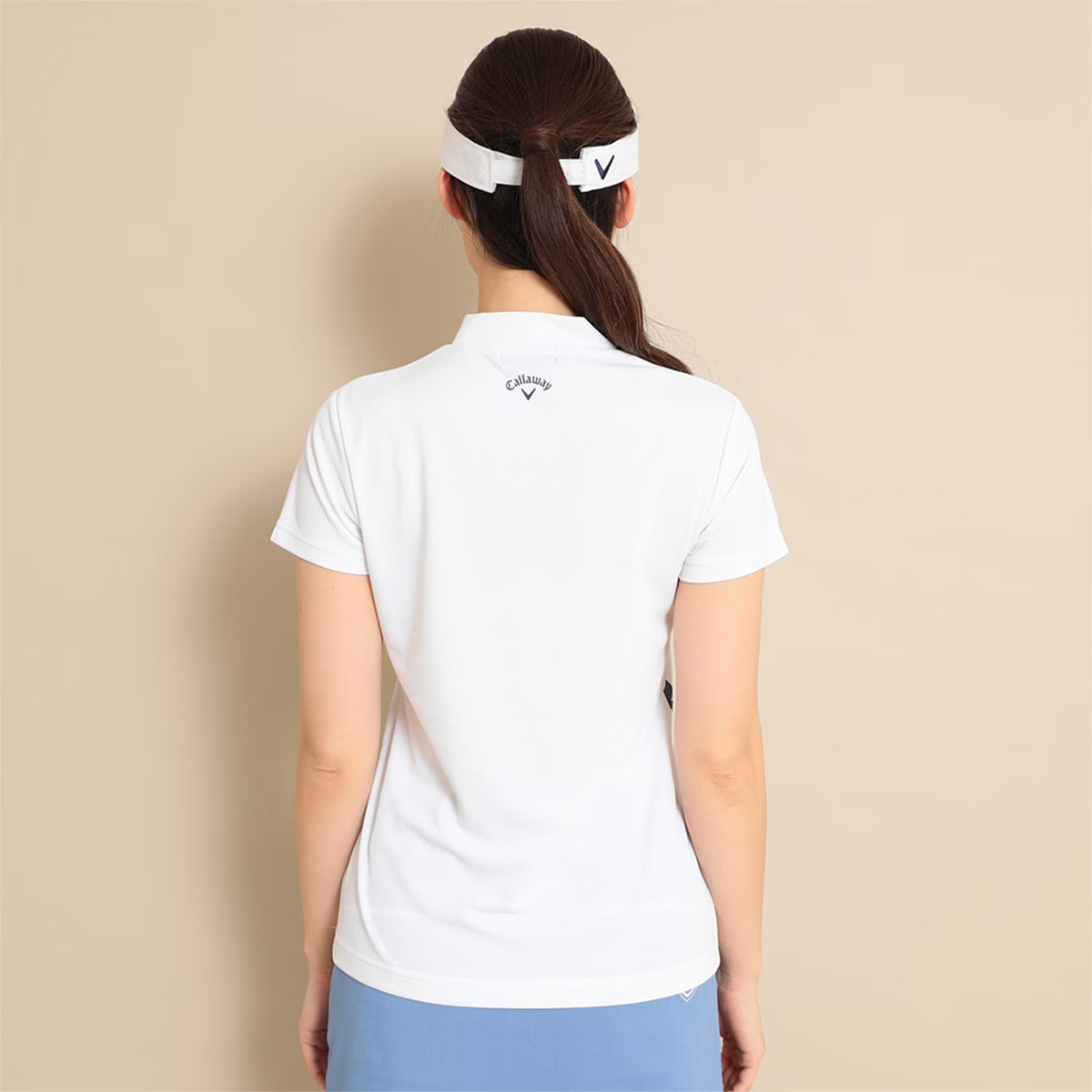 Callaway Logo Print Kanoko Short Sleeve Mock Neck Shirt Women's Golf Wear