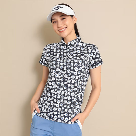 Callaway Kazaana Mesh Daisy Print Short Sleeve Shirt Women's Golf Wear