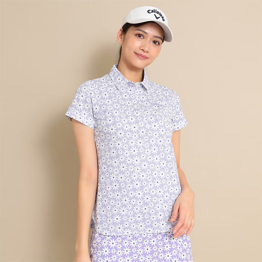 Callaway Kazaana Mesh Daisy Print Short Sleeve Shirt Women's Golf Wear