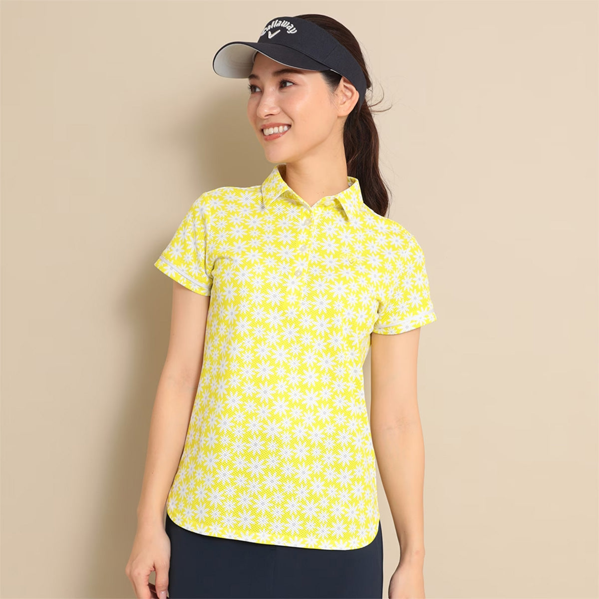 Callaway Kazaana Mesh Daisy Print Short Sleeve Shirt Women's Golf Wear