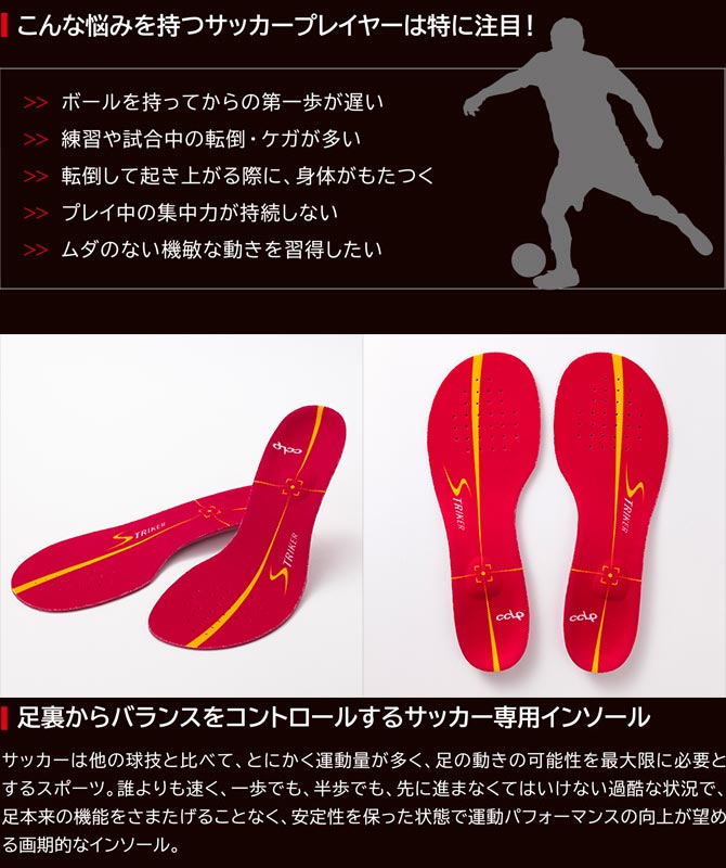 サッカー用インソール カルパワーストライカー レッド 薄型モデル 中敷き