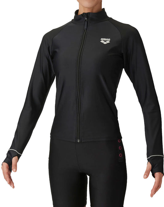 Women's Full Zip Long Sleeve Rash Guard with Zipper and No Pad