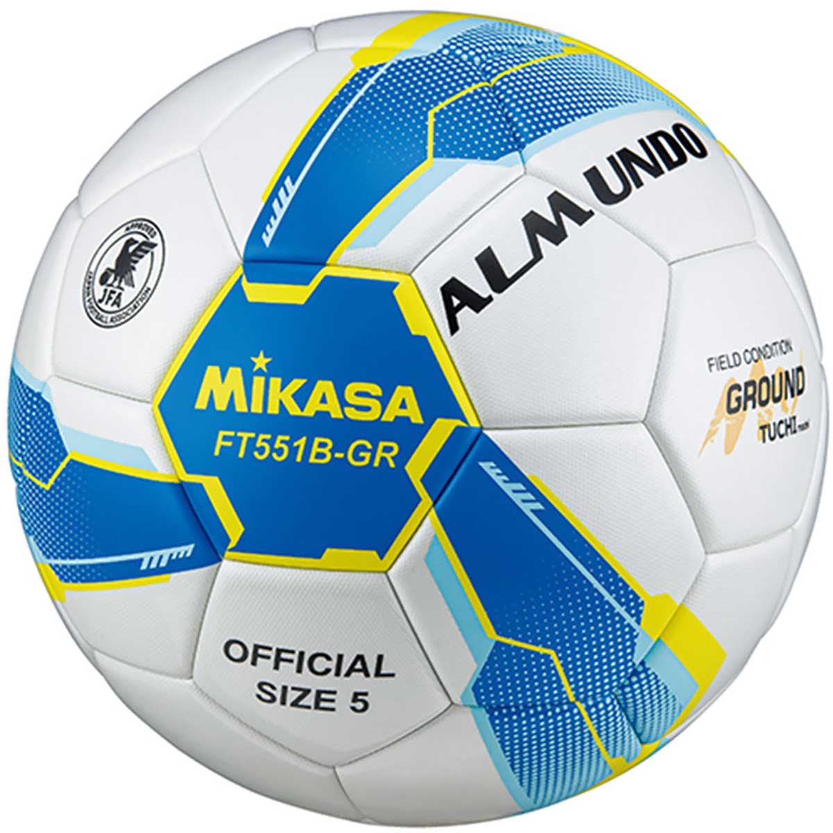 サッカーボール ALMUND 検定球5号 土グラウンド用 ブルー / イエロー 土用 張り