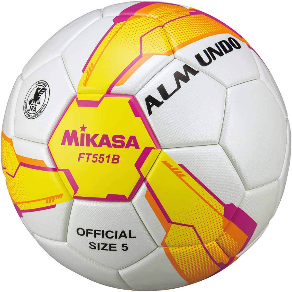 サッカーボール 5号貼り 検定球 イエロー／ピンク FT551B-YP 芝用 張りタイプ
