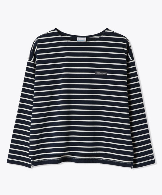 ウィメンズリラクシングモーメントIIロングスリーブクルー ボーダー 長袖 カジュアル